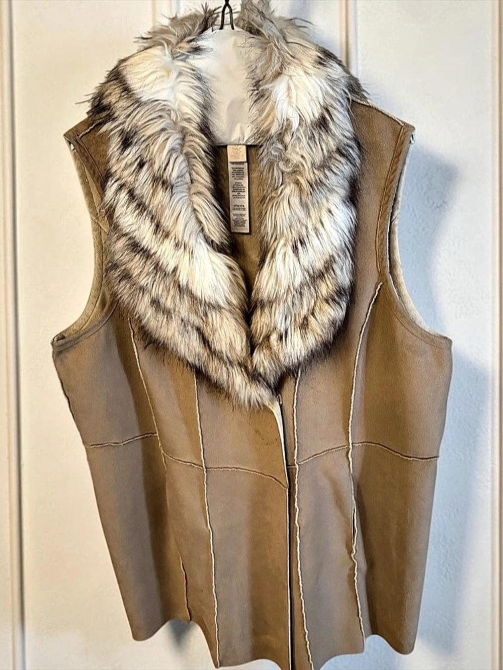 Magaschoni Faux Fur Suede Vest Collar Brown Vest Like New